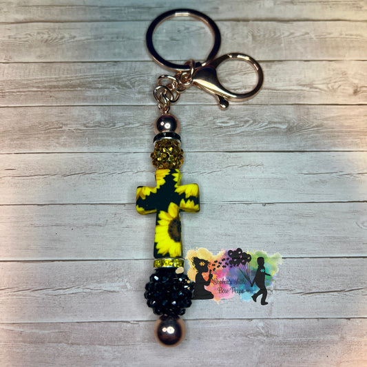 Sunflower Cross Keychain